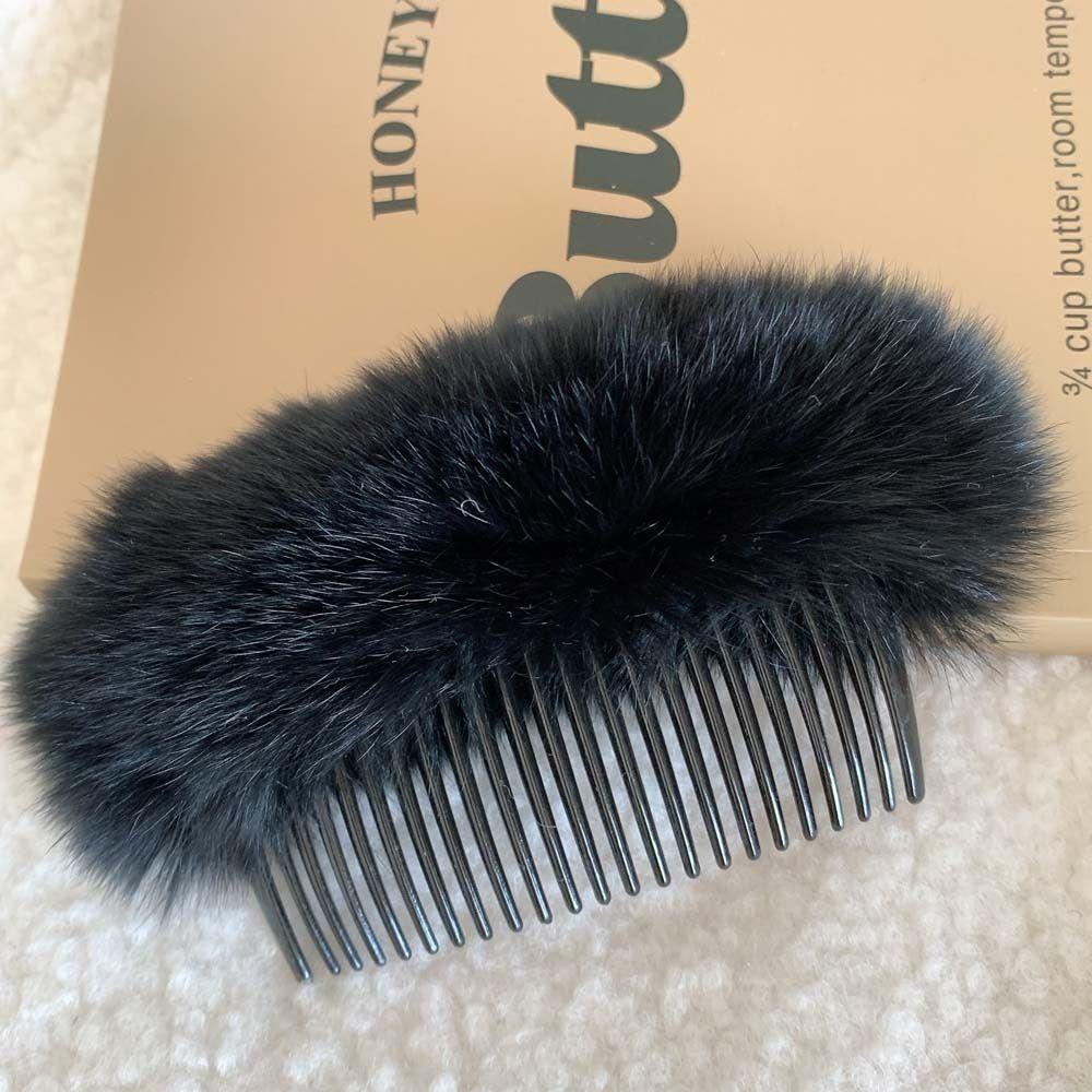 

Large Rabbit Fur Hairpin Korean Style Winter Autumn Barrettes Elegant Plush Hair Comb Ladies/Girls чёрный