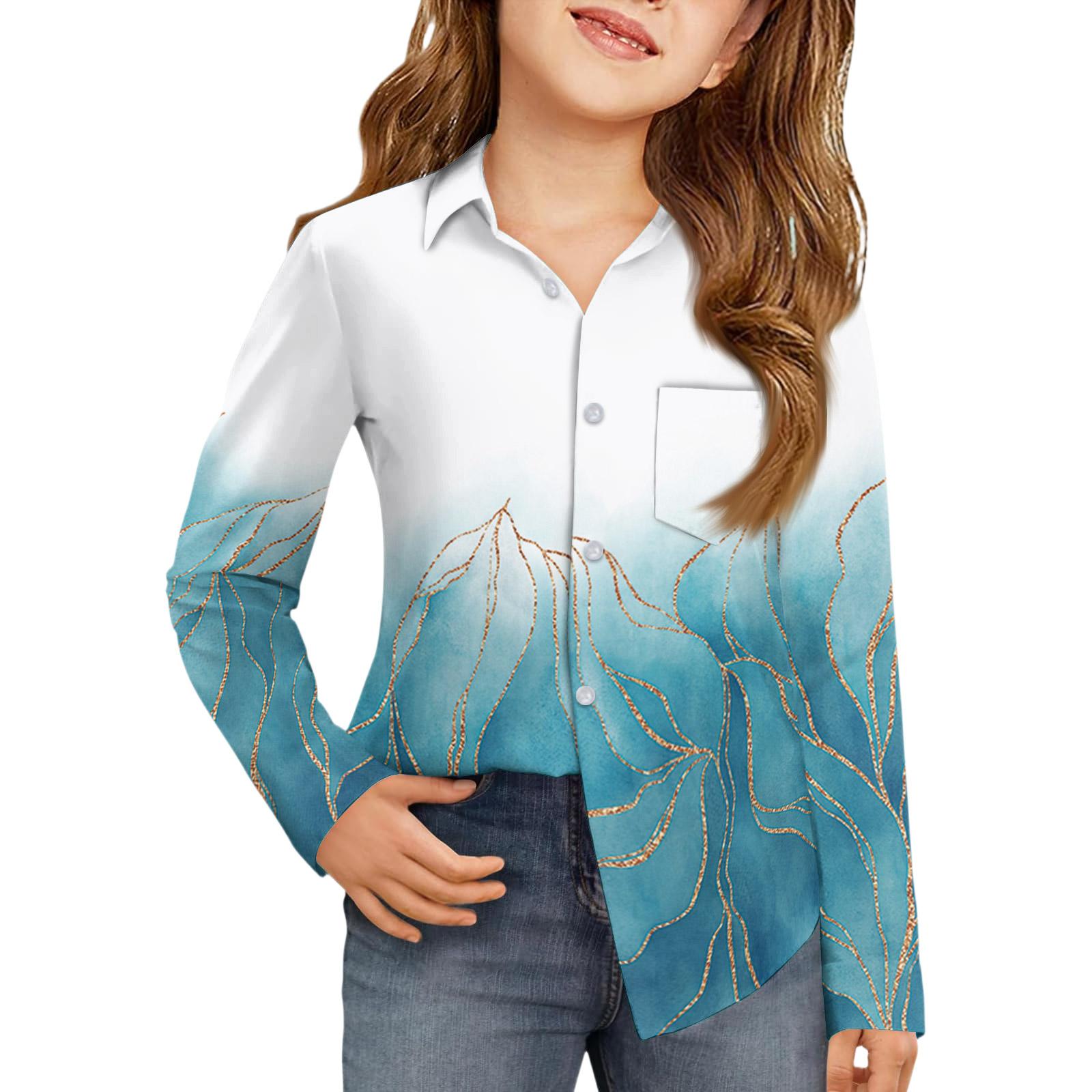 

Рубашка на пуговицах для девочек - Блузка-платье с длинным рукавом 140