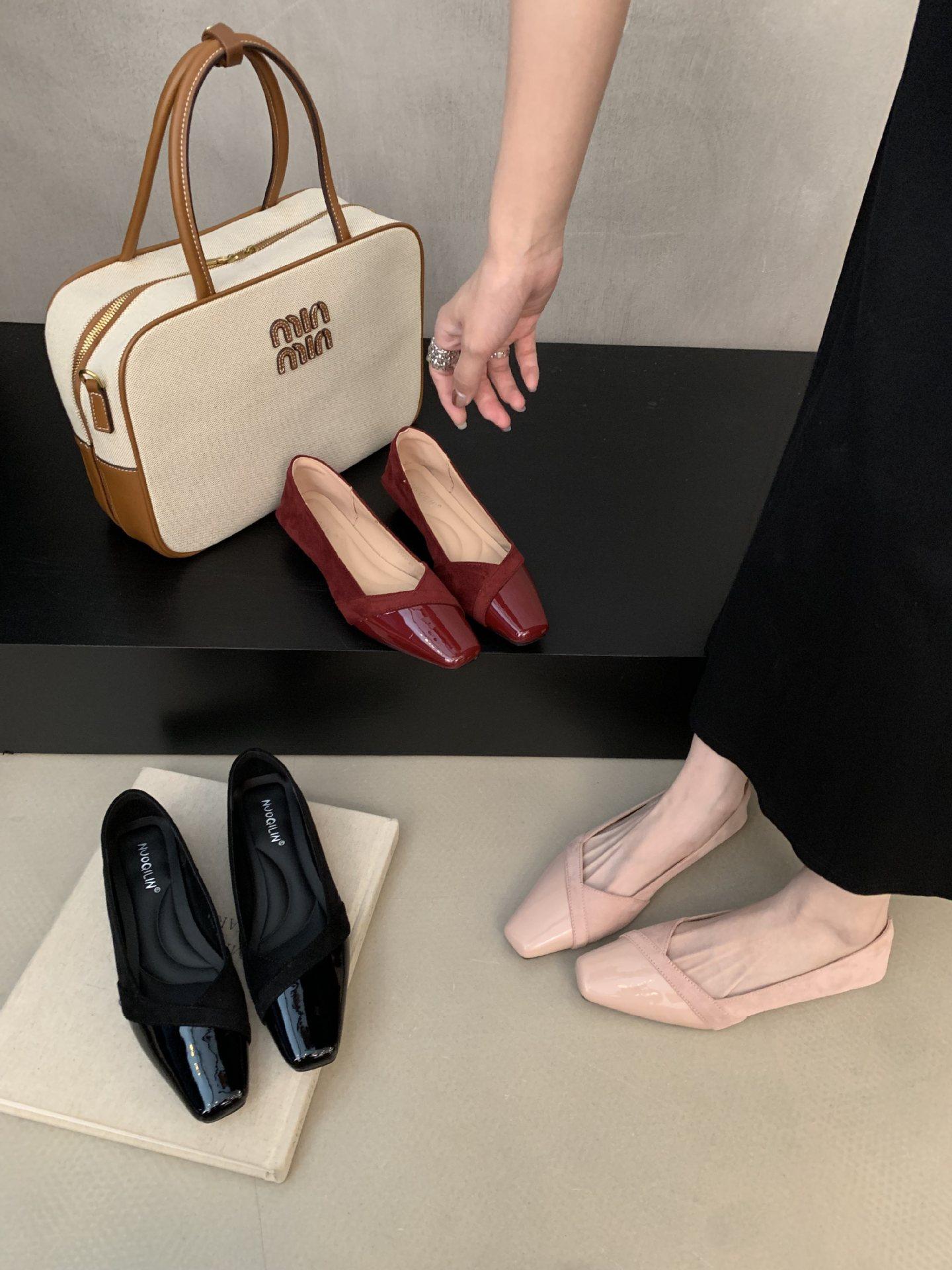 

Французские туфли-лодочки женские осень 2025 замшевая вставка вечерние туфли для通勤 нежные туфли 39