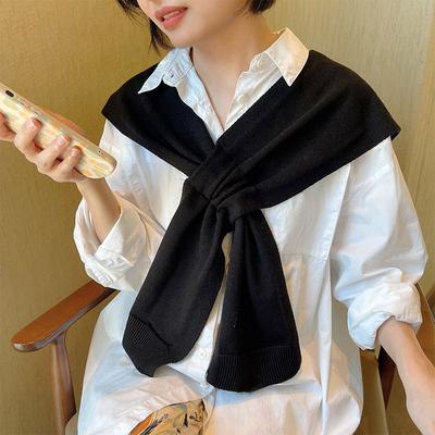 1Pieces Korean Neck Guard Scarve Solid Color Woman's Knitted Cross Shawl Blouse Shoulders Fake Collar Cape Mountaineering Scarf