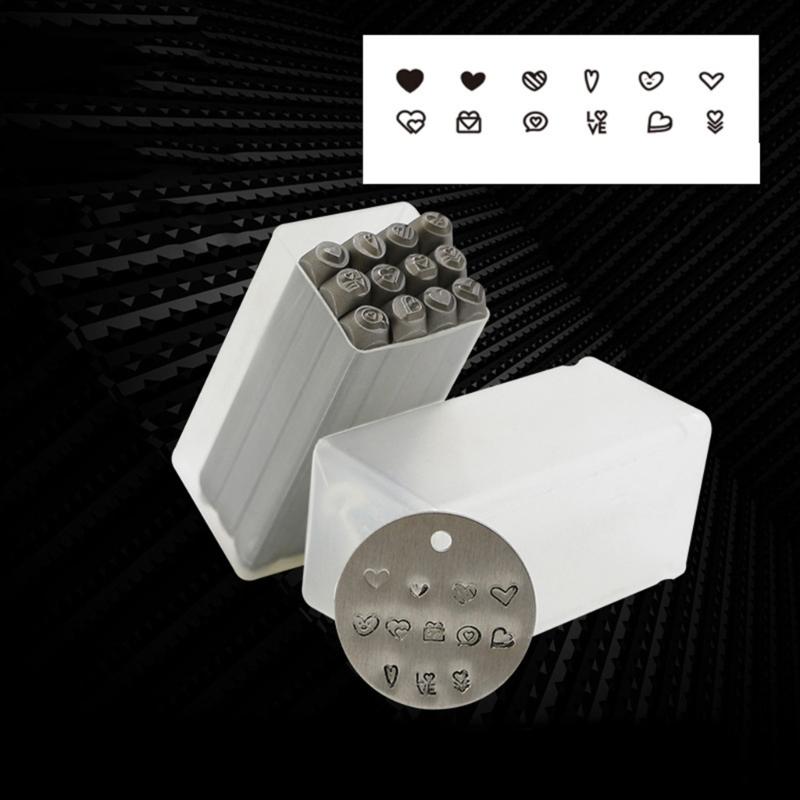 12-teiliges Metallstempel-Prägestempel-Set 1/8'' (3mm) Herz- und Tierstempel-Set Stempelwerkzeug zum Prägen von Metall, Leder, Holz