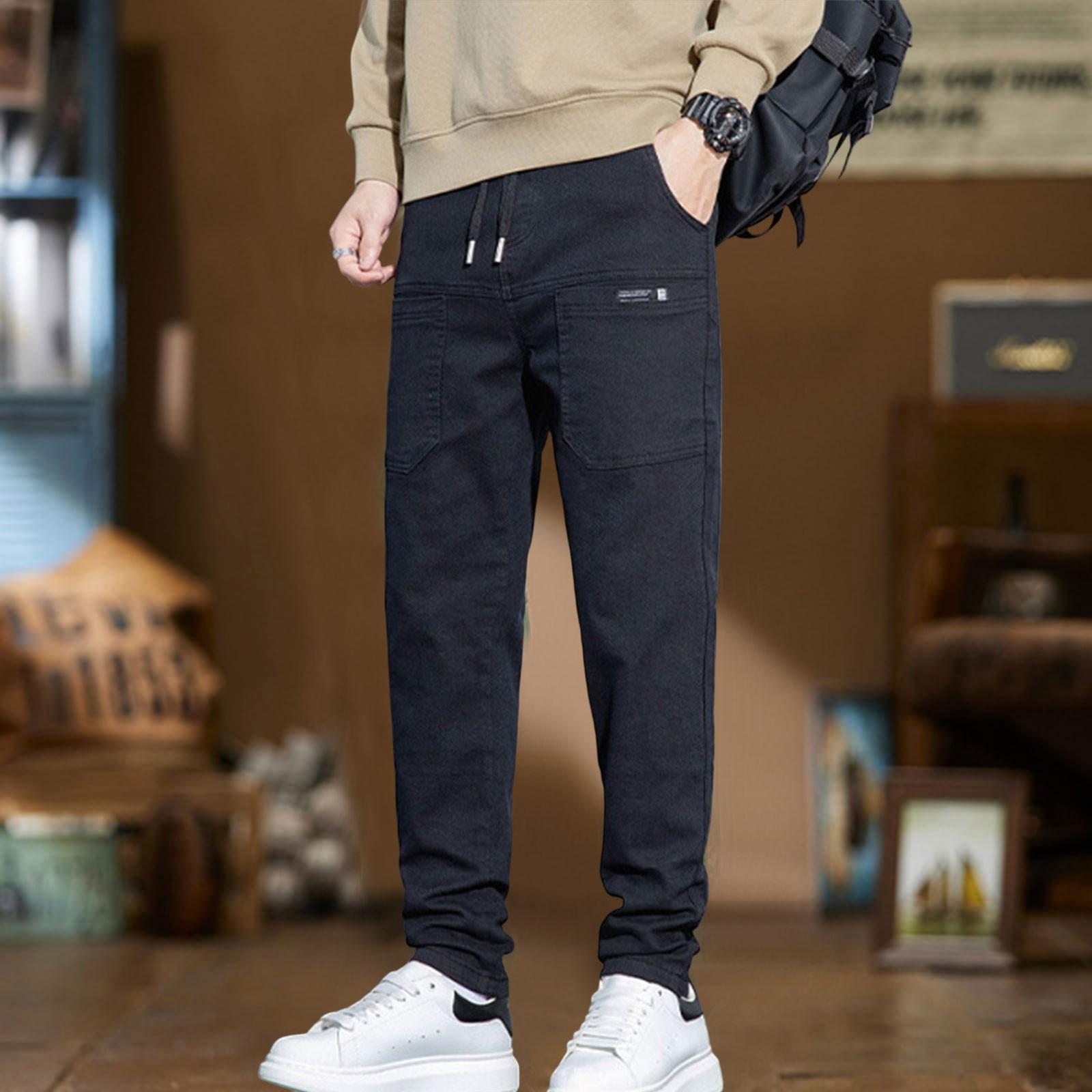 Men s Multi-pocket Cargo Casual Work Chinos Men s Slim-fit Drawstring Trend Elastic Sports Straight-leg Pants L