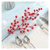 Red Berries, Artificial Red With Stem 3 Branches Holly Berries Simulation Fake Flower