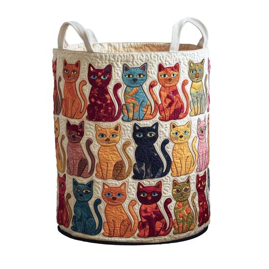 

Quilted Laundry Basket Foldable Boho Fabric Laundry Hamper Cute Cat Storage Basket Small