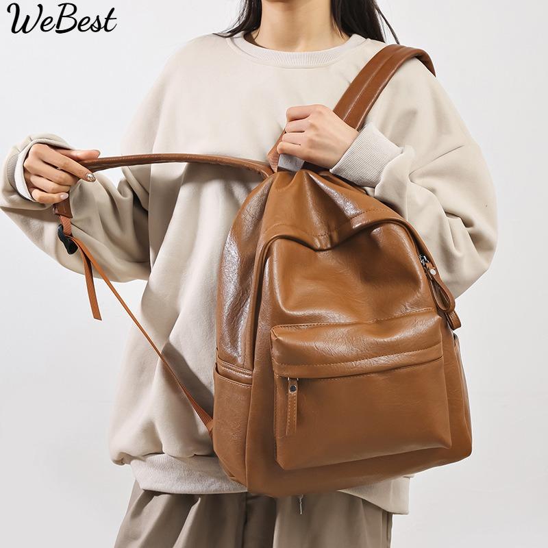 Leather Solid Color Retro Versatile Simple Backpack
