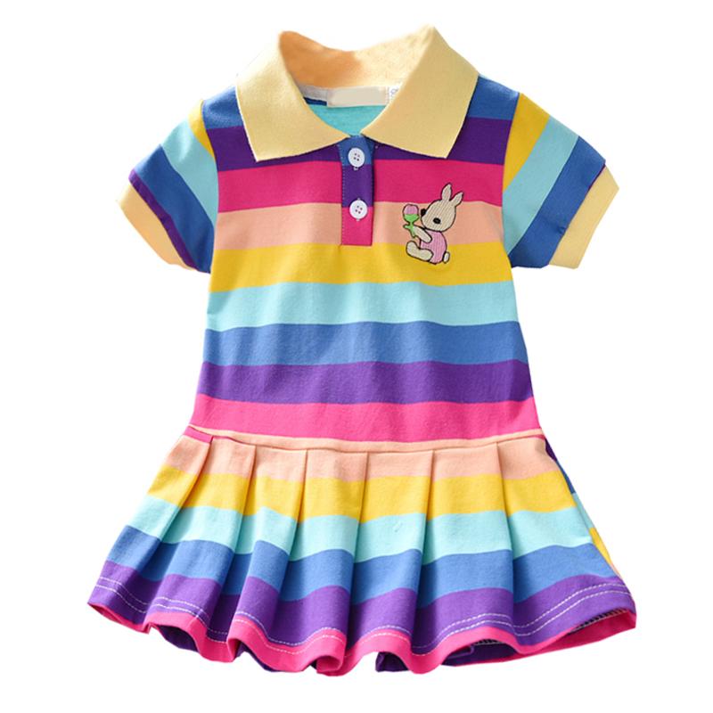 Sommer Baby Jenter Søt Bunny Decoration Dress Little Girl Rainbow kortermet prinsessekjole