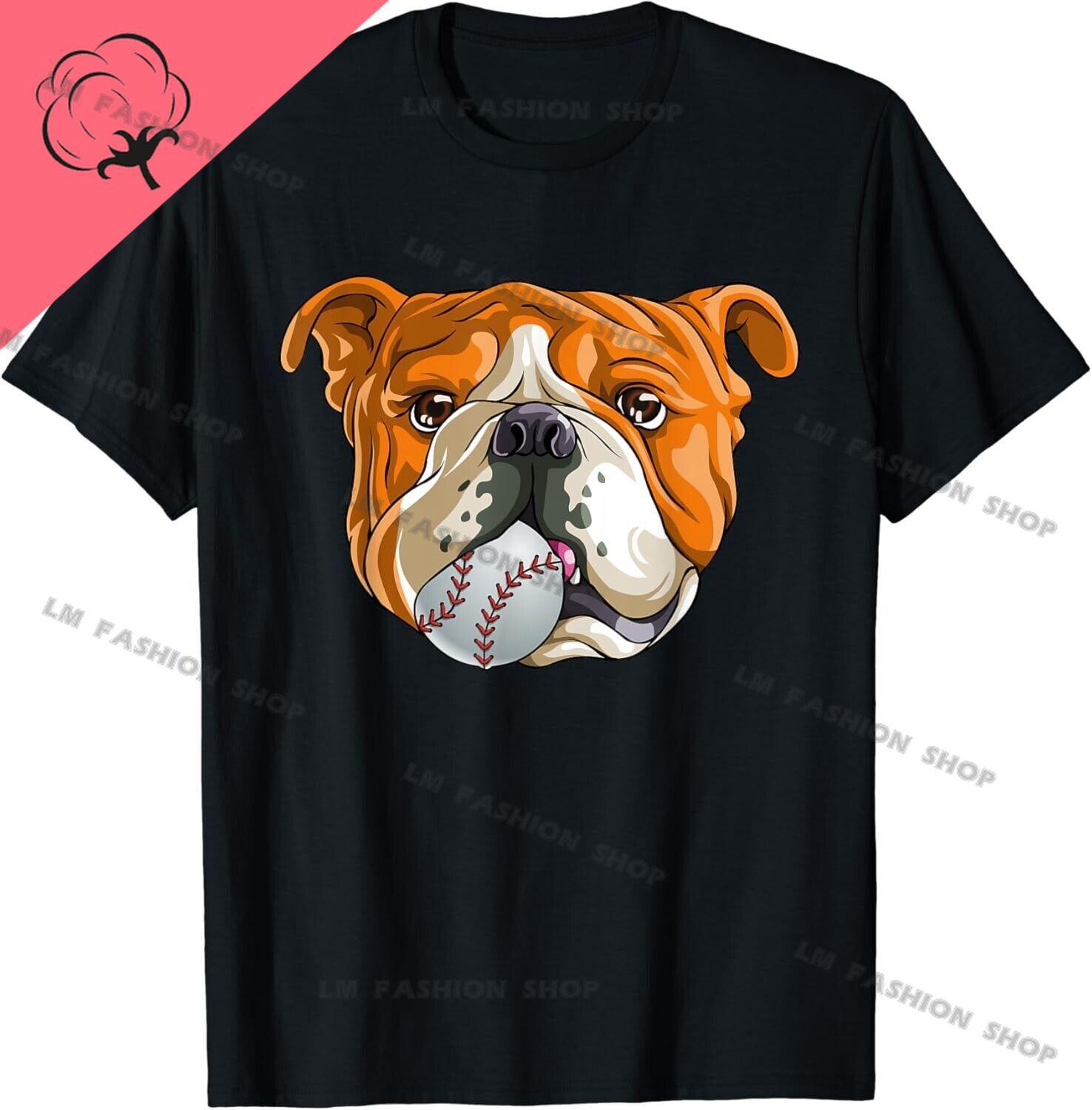 

English Bulldog Baseball Graphic TShirts Men s Clothing Short Sleeve Tops Cotton Tees Women s Funny Cute Printed T-Shirt 3XL