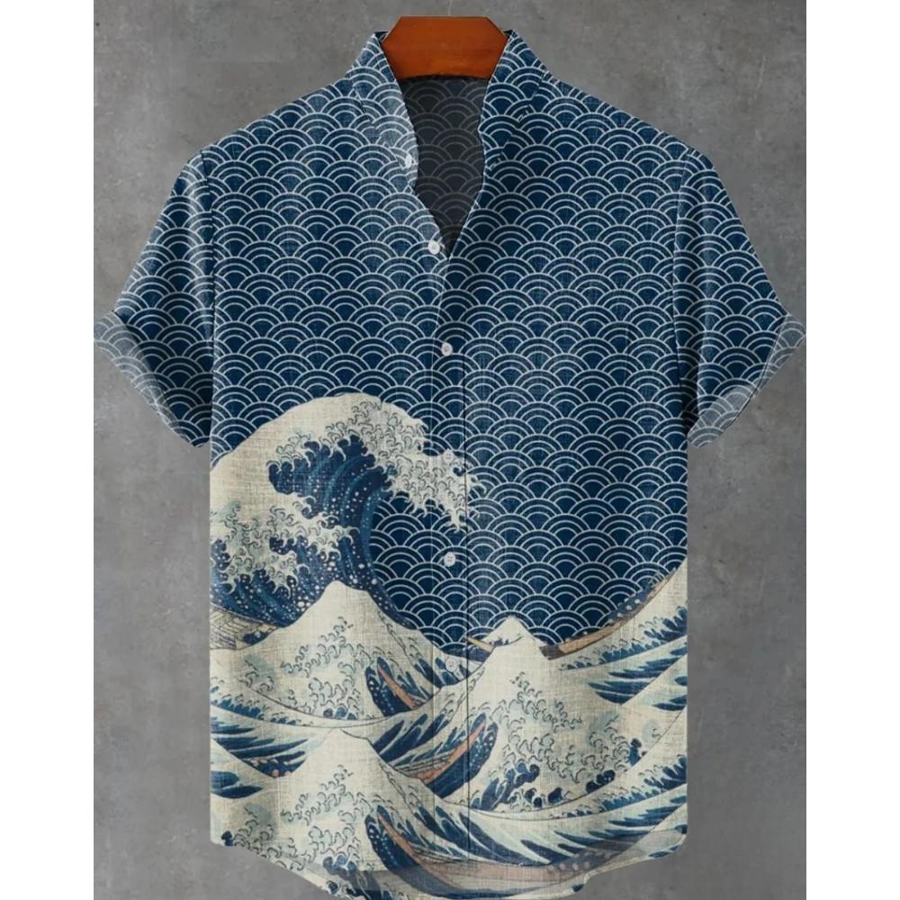 

Men s Striped Hawaiian Shirt, Casual Summer Short Sleeve Loose Top 6XL
