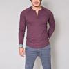Mens Long Sleeve Henley T Shirt Solid Color Slim Fit Casual