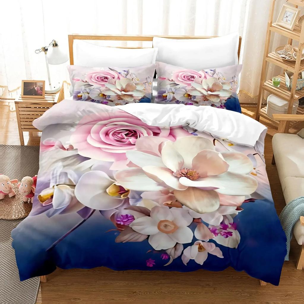 Poppy Flowers Bedding Sets Printed Jacquard Weave Bed Cover with Pillowcases Bedclothes Bedroom Comforter Set King Size Luxury