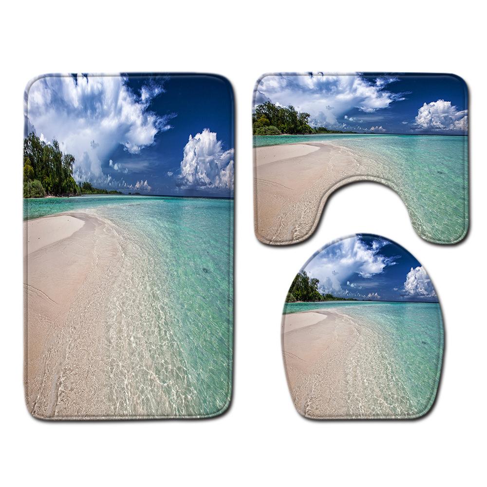 Beach View Bathroom Floor Mat Three-Piece Toilet Carpet Toilet Mat Set Door Mat Bathroom Non-Slip Mat
