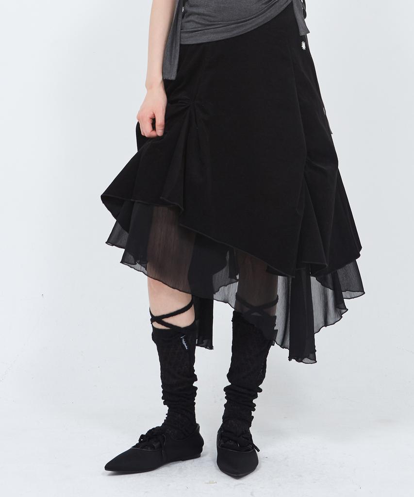 Sekeondeusolteu Salt Shirred Layered Skirt (Black)