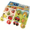 Frucht-Identifikationsbrett 3D Holzpuzzle für Frühes Lernen, Handliches Legespiel mit bunten Frucht-Gemüse-Teilen