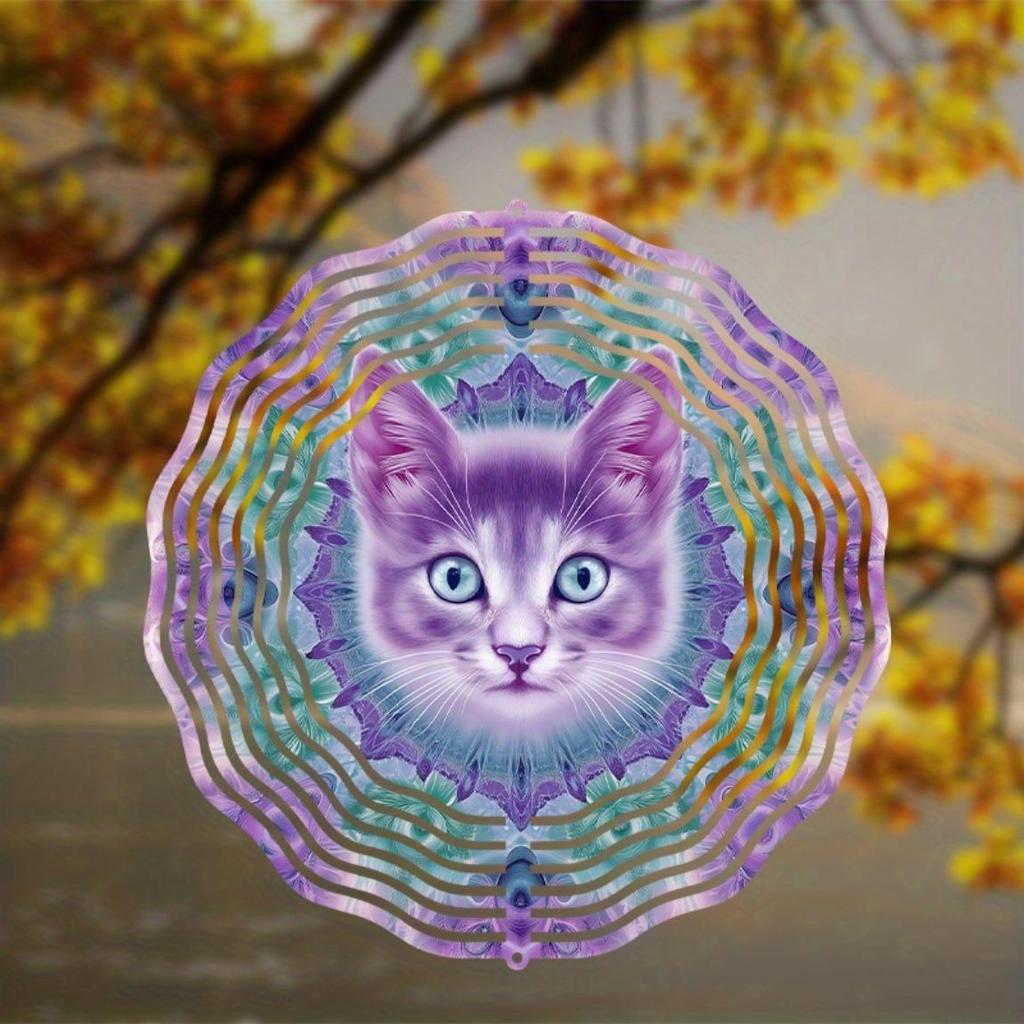 10 Inch Hanging Wind Chime with Vibrant Cat and Geometric Design 360 Degree Hook for Easy Installation Perfect for All Seasons Garden Decor