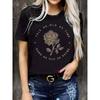 European Size Casual T-Shirt - "Tale As Old As Time" Rose Graphic Short Sleeve Top, Crew Neck Regular Fit Blouse,Casual Attire for All Seasons
