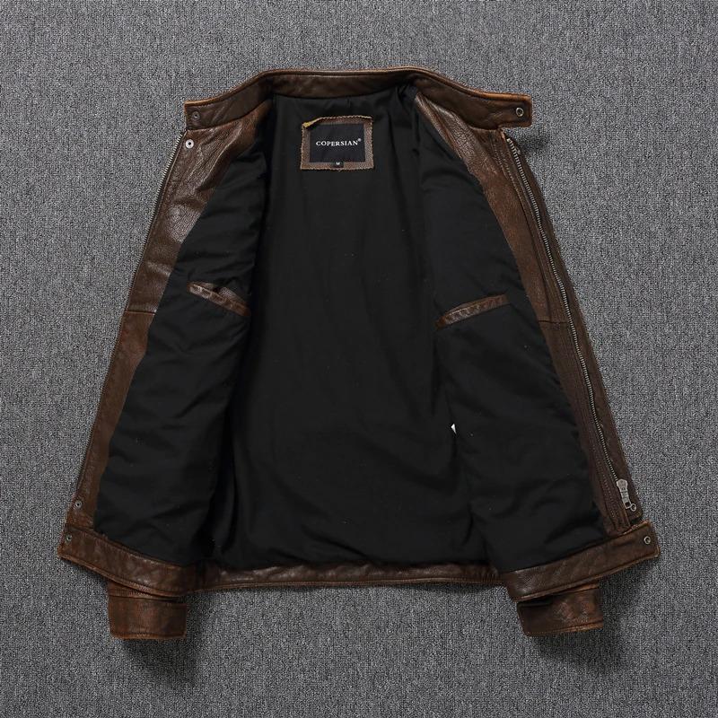 Chinesische Größe Lässige Lederjacke Herren Echtes Rindsleder Retro Vintage Lederjacken Herrenjacken Chaqueta De Cuero Para Hombre Casacos