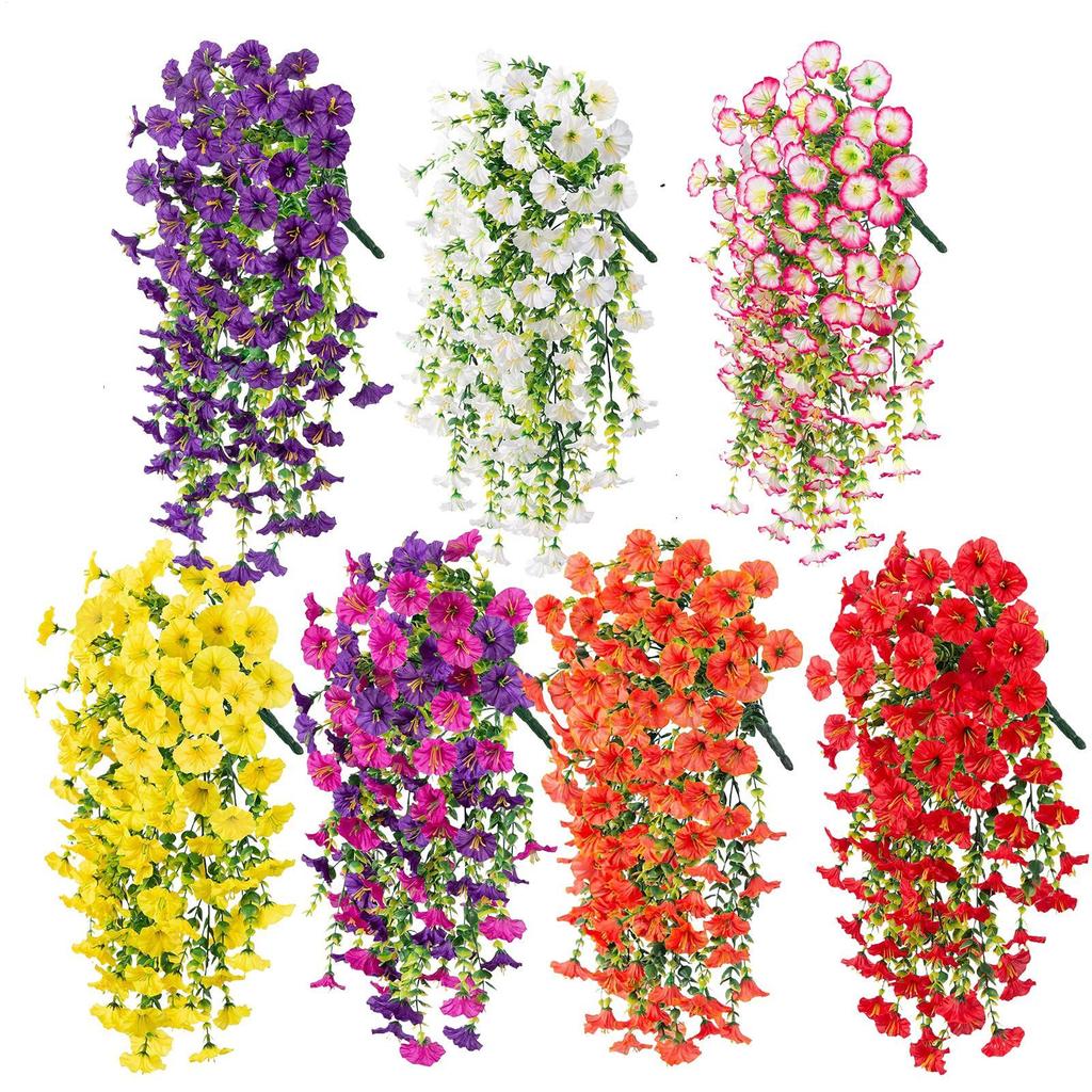 2pcs Artificial Morning Glory & Eucalyptus Hanging Decor Patio Ornaments Home Garden Wedding Party Decorations