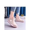 Women Ankle Rain Boots Lace Up Canvas Style Waterproof PVC Rubber Wellies Non Slip Casual Short Rain Shoes