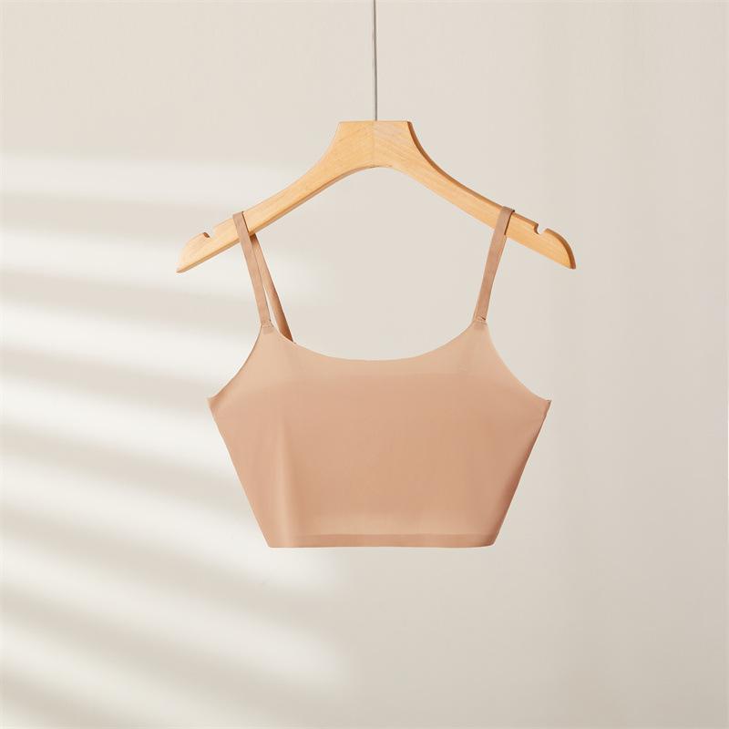 Women Seamless Tube Top Built In Bra Camisole Cooling Rayon Bralette Summer Grip Tape Ultra Thin Ol Ootd Fashion Anti-Exposure