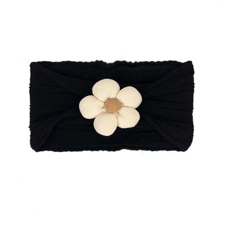 Children's Nylon Headband with Handmade Flowers - Wide, High Elasticity, Soft Jacquard Fabric