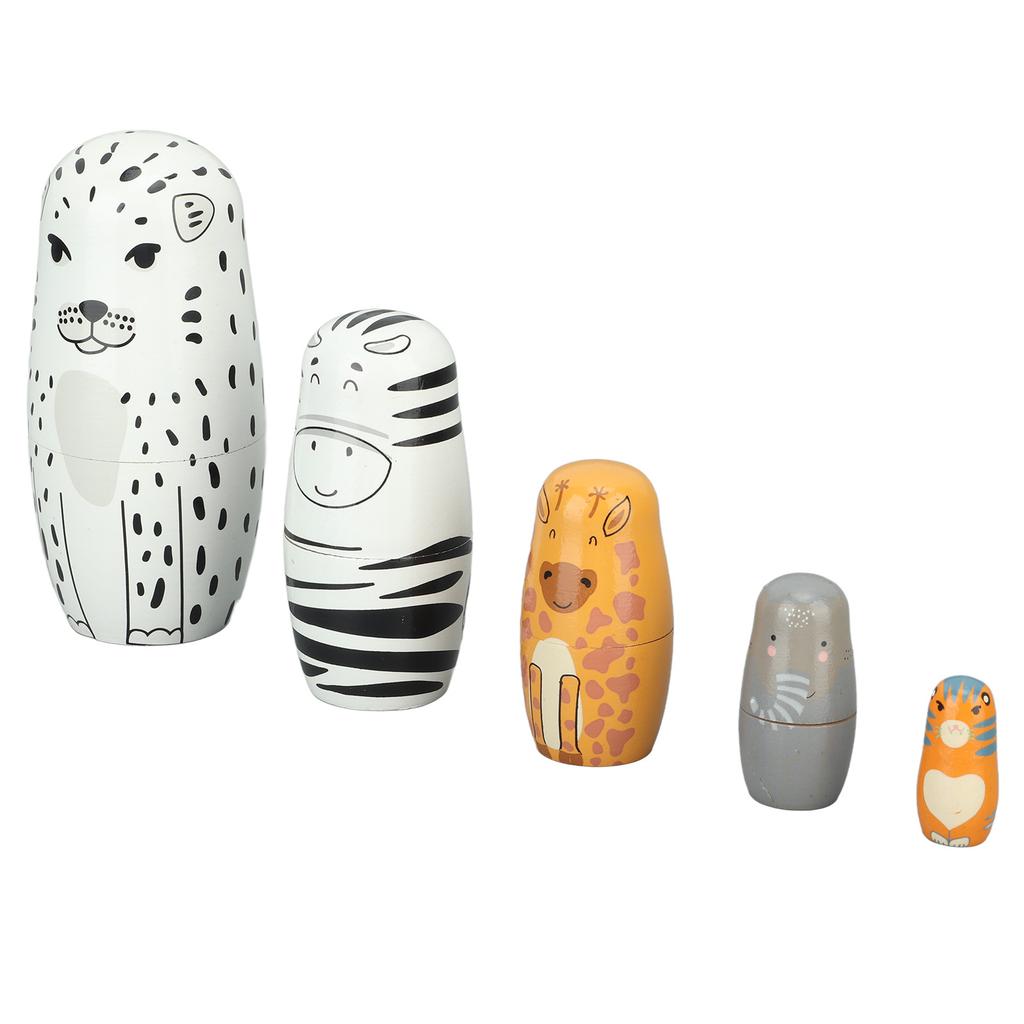 5Pcs Russian Nesting Dolls Hand Made Exquisite Wooden Animal Nesting Dolls for Christmas Gift House