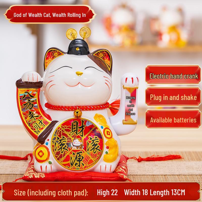Large Waving Hand Lucky Cat Ornament - Cashier Desk Home Decor Gift