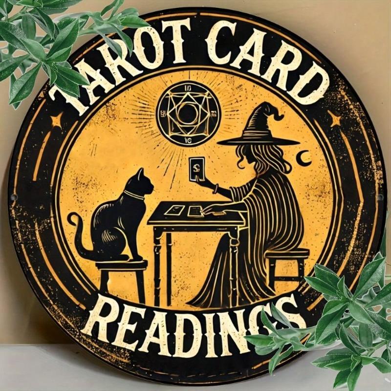 Hexenbesen Halloween Schild, Runde Aluminium Wandplakette 20x20cm