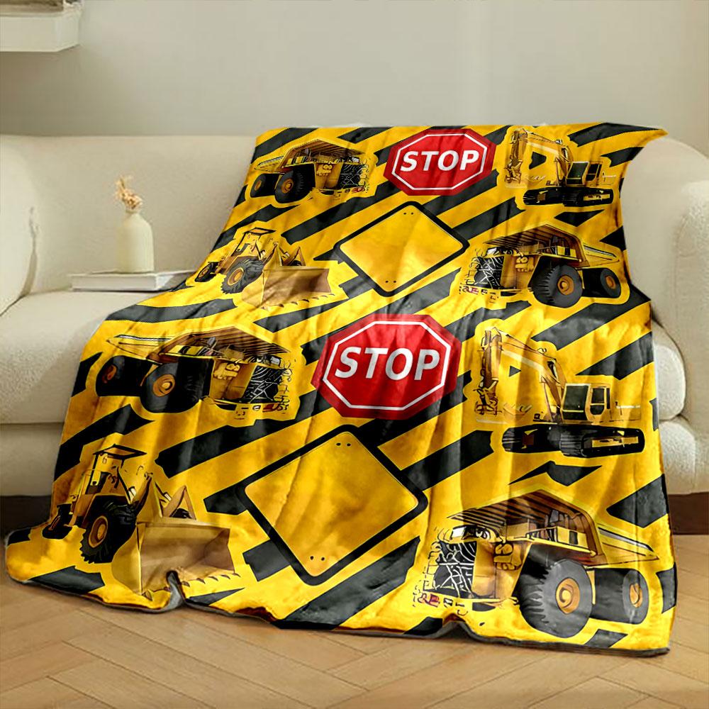 Construction Vehicles Stop Signs Blank Signs Blanket bedroom Blanket for Livingroom Couch lunch break Soft throw for Friend's festival Gift