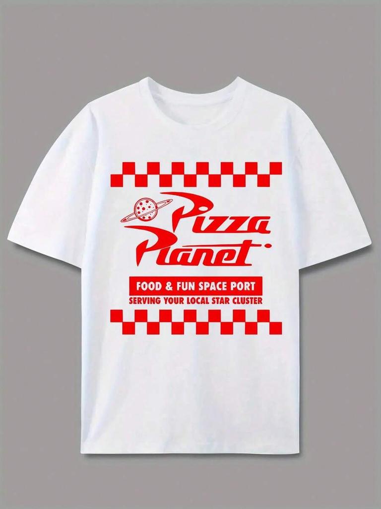 Unisex's Casual Pizza Planet Pattern T-Shirt - Summer Round Neck Short Sleeve T-Shirt
