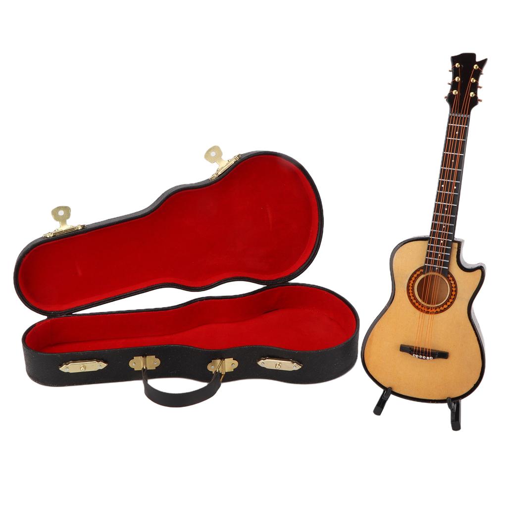 Minature Guitar Model Wooden   Musical Instrument Guitar Replica with Stand Ornament