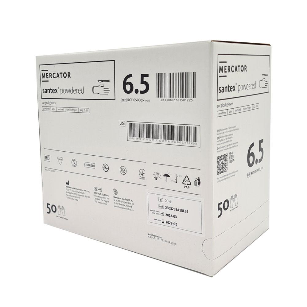 Mercator Santex Powdered Sterile Latex Surgical Gloves 6.5 50 Pairs