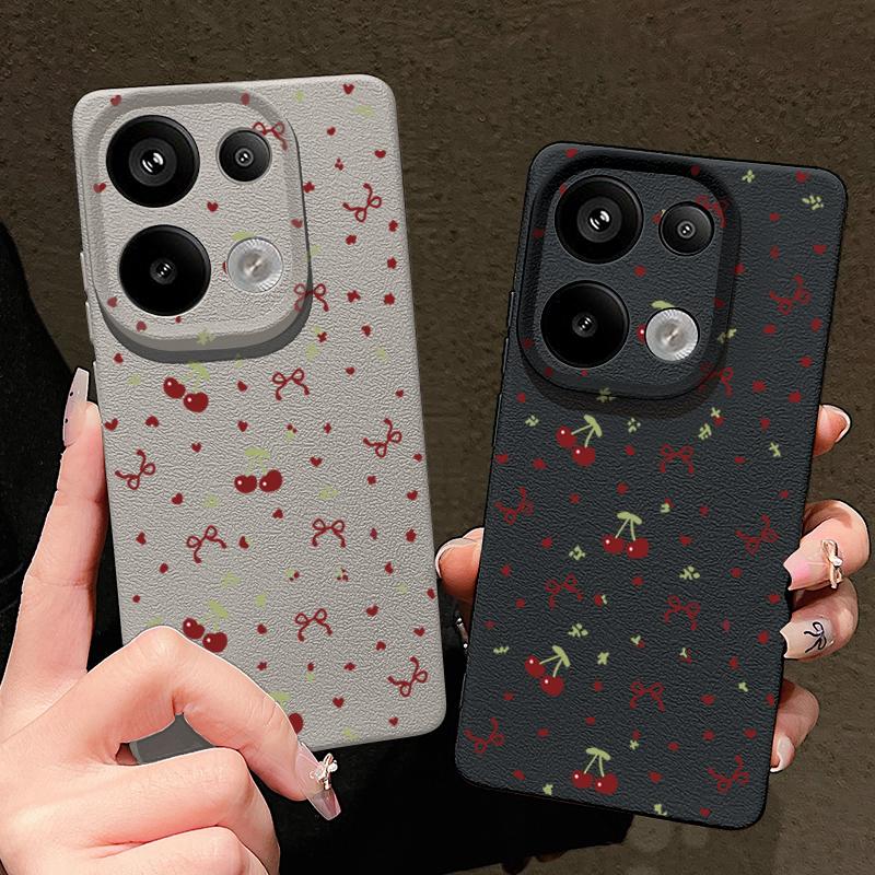 Kirsch-Bowknot-Print TPU-Hülle aus weichem Leder mit Textur für Xiaomi 13T Pro Poco X6 Redmi Note 14 13 Pro 12 11 Schlanke, stoßfeste, matte Schutzhülle