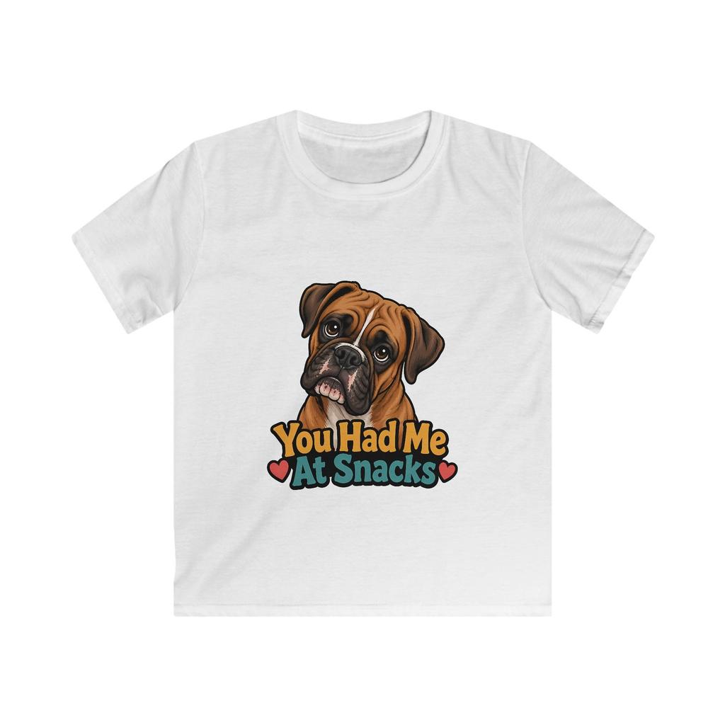 Boxer Dog Cartoon Funny Pet Snack Lover Cute Dog Kids Softstyle Tee