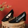 Sexy Sheepskin High Heels New Square Head Temperament Patent Leather Single Shoes Thick Heel
