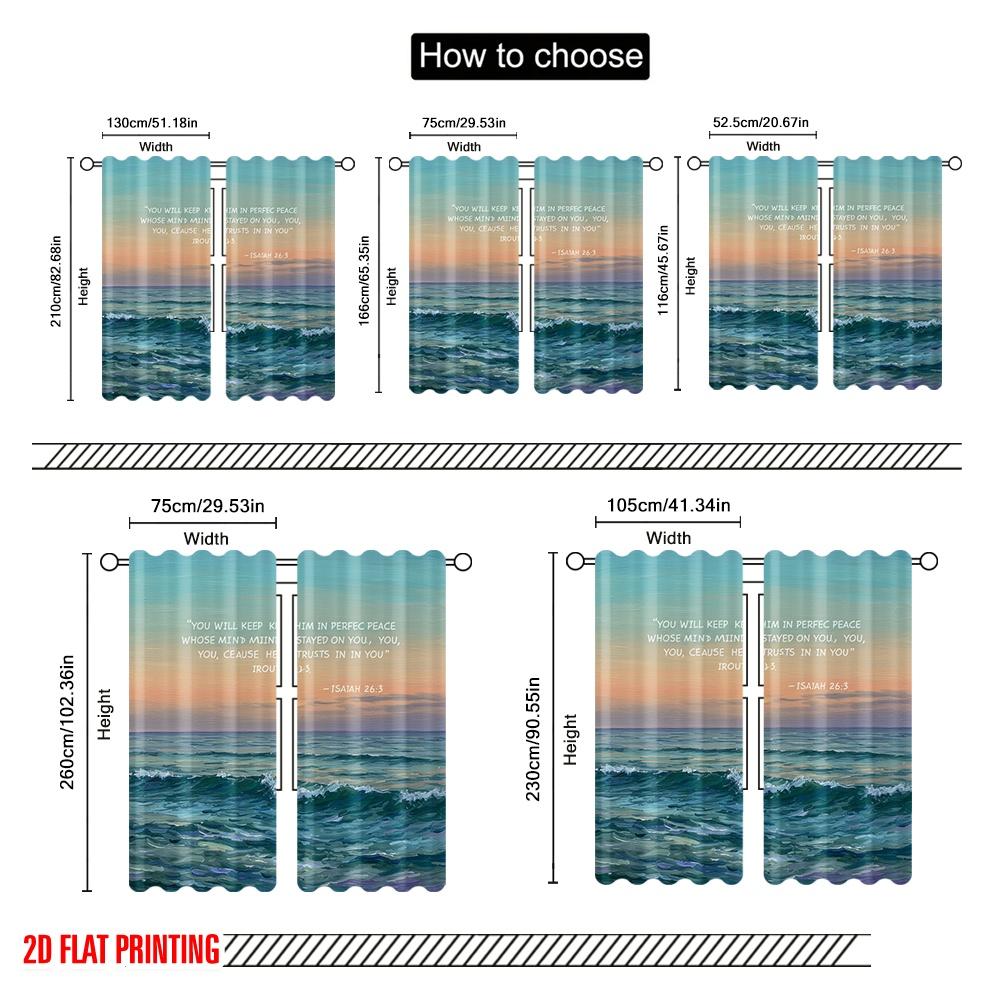 2pcs 2D flat printing Party Window Curtains Peaceful Ocean Sunset Scripture Polyester Without Electricity Family Party Perfect