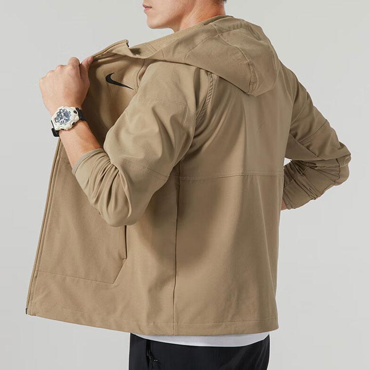 Nike Solid Color Logo Hooded Casual Jacket Men Outerwear Khaki DQ6594-247