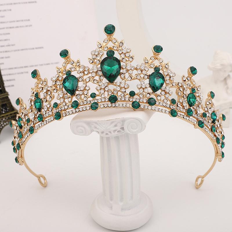 Luxury Wedding Baroque Tiara Headpiece Crystal Princess Crown Green Pink Blue Women Diadem For Girl Bridal Veil Hair Accessories