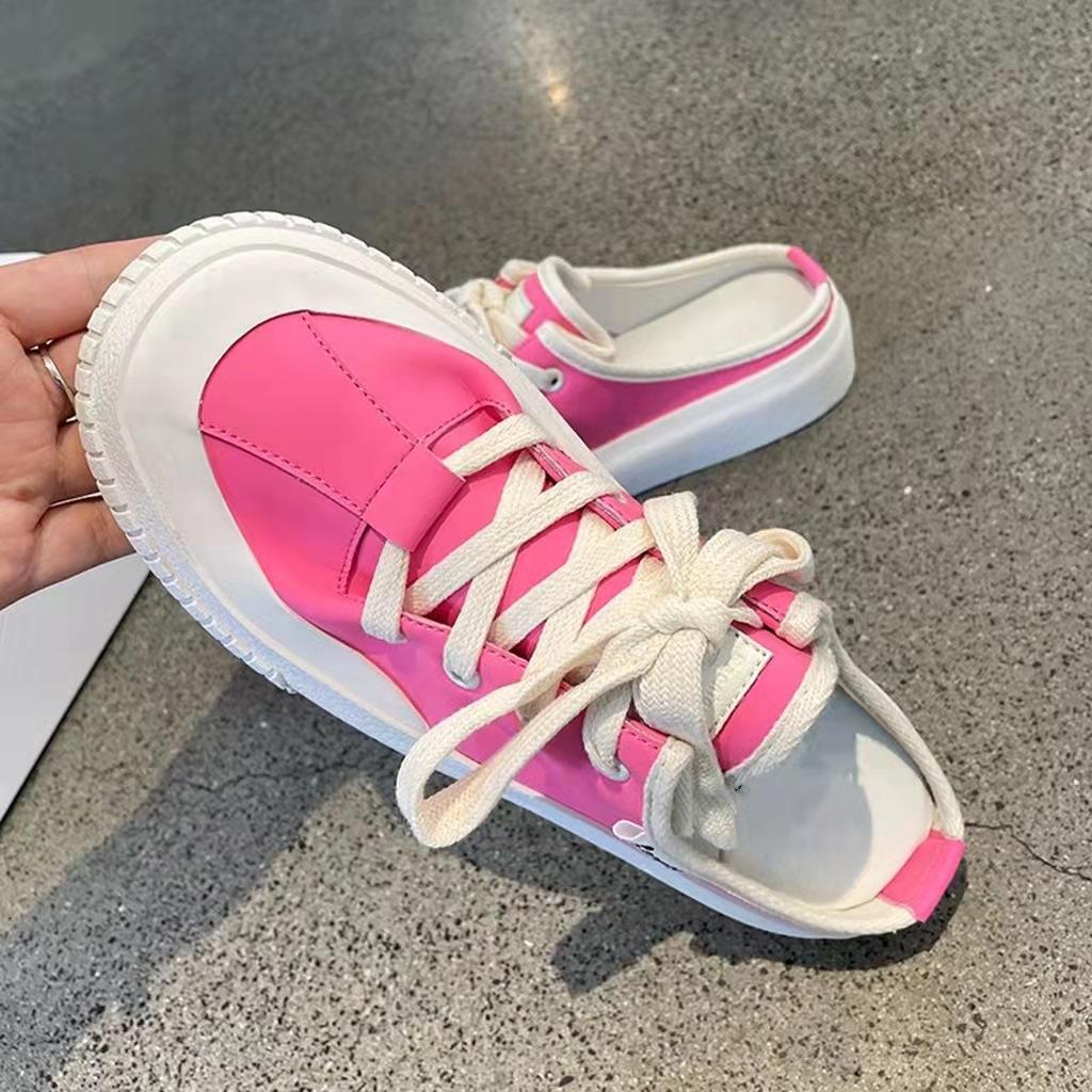 

Кожаные полутапочки Baotou. Женские летние новые домашние и уличные сандалии и тапочки. Женские сетчатые красные универсальные туфли на плоской подошве. 40