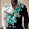 Fashion Colorful Flowers Pattern 3D Print Mens Long Sleeve Shirt Autumn Button Down Casual Shirt Lapel Mens Clothing Tops