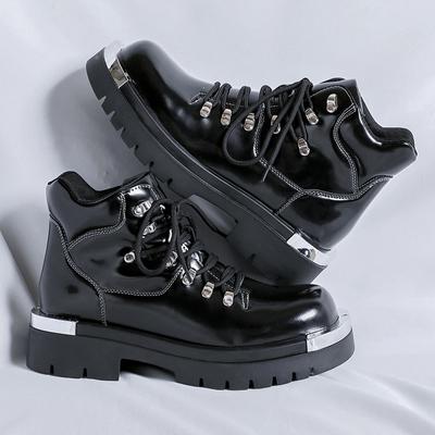 Moda Nowość Skóra PU Męskie Buty Motocrossowe Styl Uliczny Moda Męskie Buty do Połowy Łydki Sznurowane Buty Outdoorowe do Chodzenia Wysokie Botki