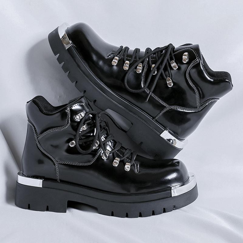 Botines de Tobillo para Hombre de Cuero Genuino Italiano Moda Suela Gruesa Diseñadores de Lujo Bota Corta Antideslizante con Cordones para Exterior Punta Redonda