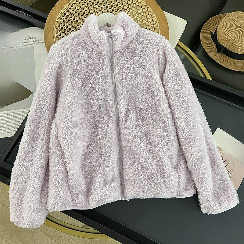 Herbst- und Winter Damen Langstapel-Polarfleece-Reißverschlussjacke Plüsch-Cardigan Korallenfleece-Jacke