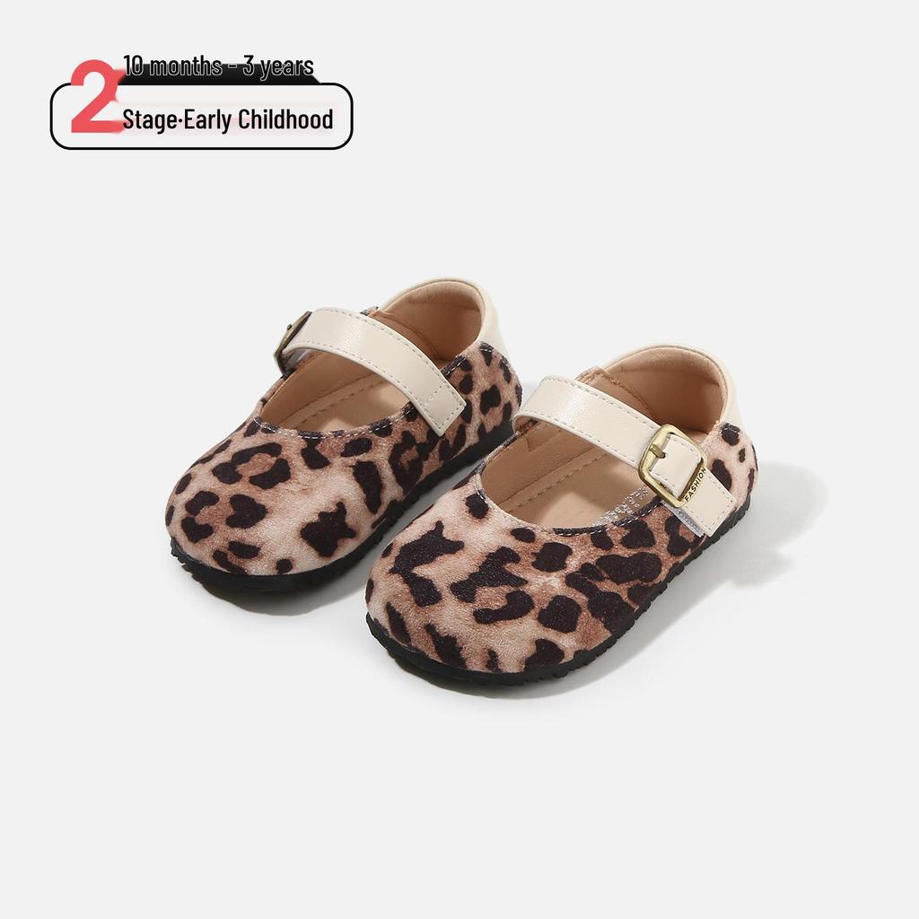 Spring 2026 Soft Sole Leopard Print Baby Walker Shoes for Girls – Korean Style, Non-slip, Fashionable, Small Leather Design