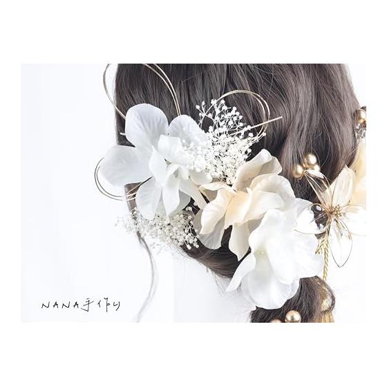 NANA Handmade Hair Accessory, Baby's Breath, Tassel, Gold Berry, Mizuhiki Leaf, Artificial Flower, Coming-of-Age Ceremony, Wedding, Graduation,