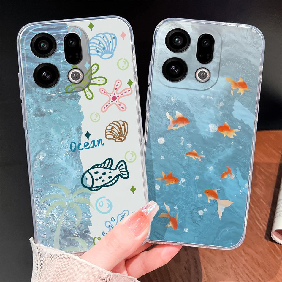 For Oppo Find X9 X8 X7 Pro Phone Case Lovely Fish Patterns Soft TPU Clear Silicone Shell For Oppo Find X7 Ultra Shockproof Funda