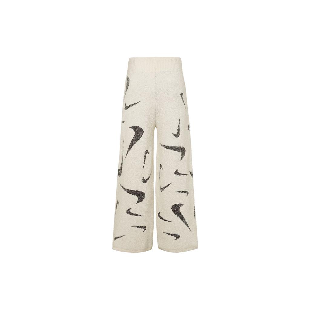 Nike Phoenix Cozy Bouclé Logo High-Waist Wide-Leg Elastic Knit Casual Pants Women Bottoms Medium-Grey FD4289-104