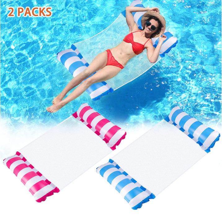 Outdoor Inflatable Striped Floating Pool Lounger - Single Person Foldable Hammock