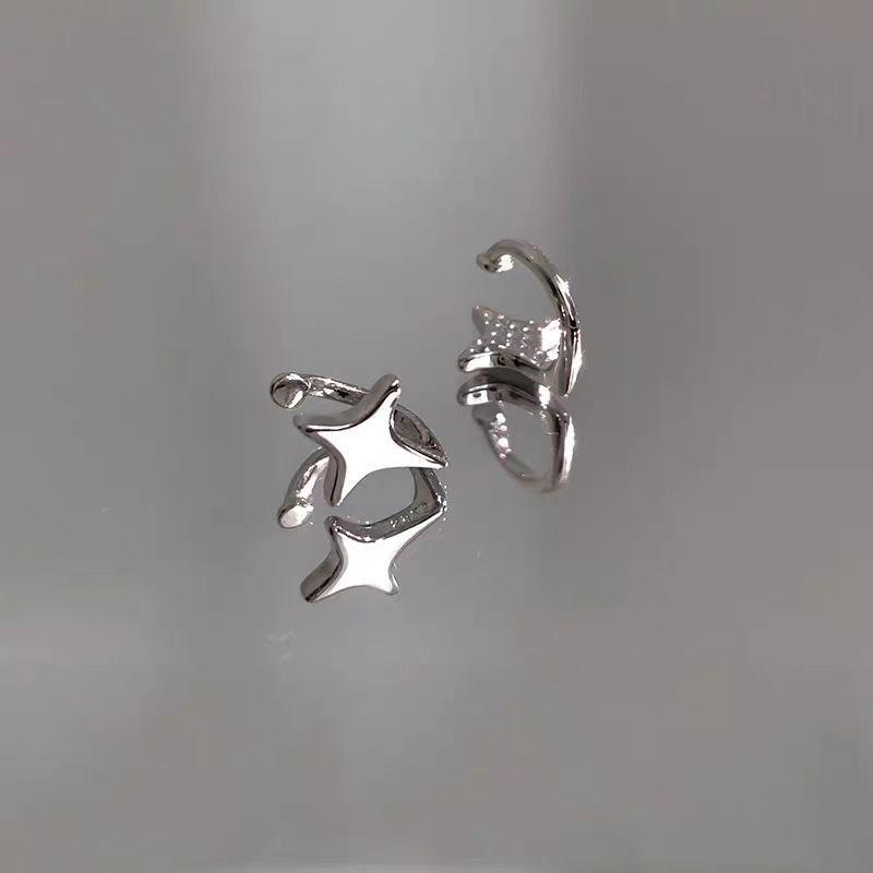 Four-Pointed Star Cross Ear Clips: Elegant, No-Pierce Earrings with Niche Design