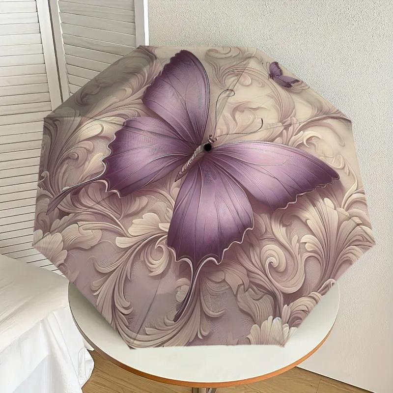 1PC Butterfly Floral Umbrella-8-Rib Reinforced Portable Folding Travel Suitable for All Seasons Outdoor Daily Use-H0385