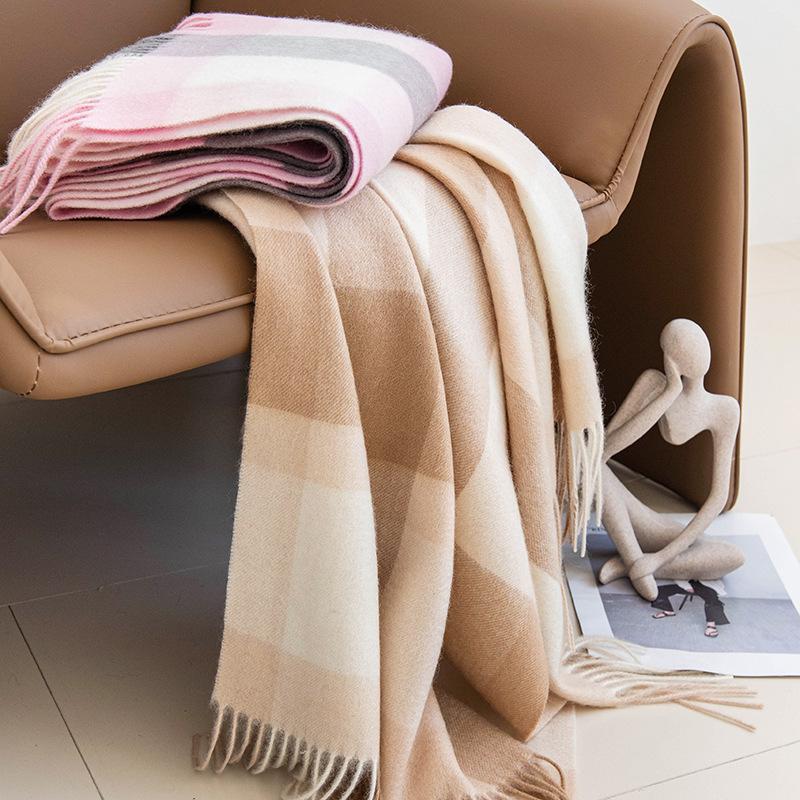 Wool Scarf Autumn and Winter New Plaid Color Matching Women's All-match Scarf Thickened Warm Shawl Simple Tassel